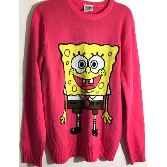 SpongeBob Square Pants Pink Knit Crewneck Sweater Size Small Nickelodeon Soft - Picture 1 of 6